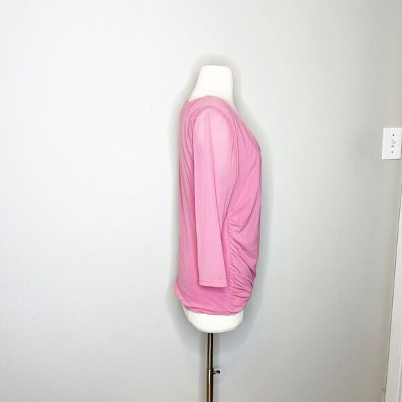 My Favorite Things S Small Pink Mesh Surplice Top Nylon Blouse Colleen Lopez - Picture 4 of 6